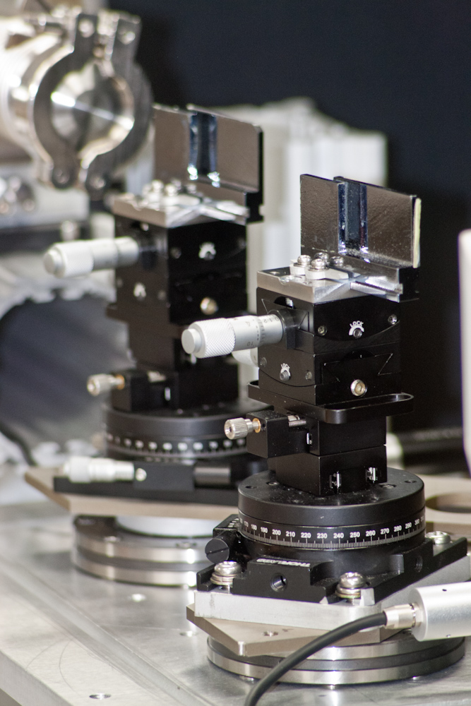 The two stacks of rotations and translations on top of the high-precision rotations, topped off by two double-bounce crystals (for testing).