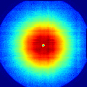 Clear signs of non-uniform response in a logarithmically scaled detector image from a glassy carbon measurement