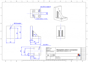 An example drawing made by importing a 3D model into FreeCAD for dimensioning. 