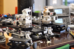 Three-quarter view of the instrument, with the encoder displays behind.