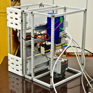 Figure 2: one side of the electronics box with the serial connections and power supplies.