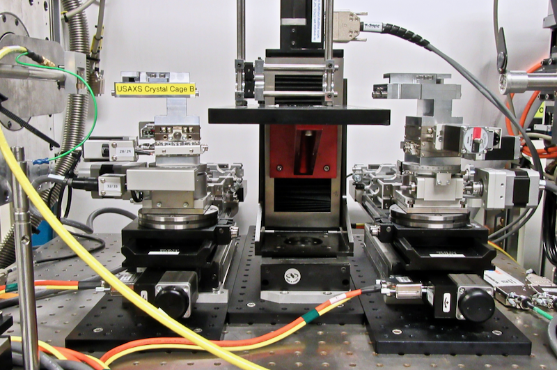 The USAXS platform as viewed from the front, with the synchrotron beam going from right to left.
