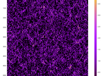 Zoomed-in area on an Eiger detector showing cosmic rays collected over 12h.